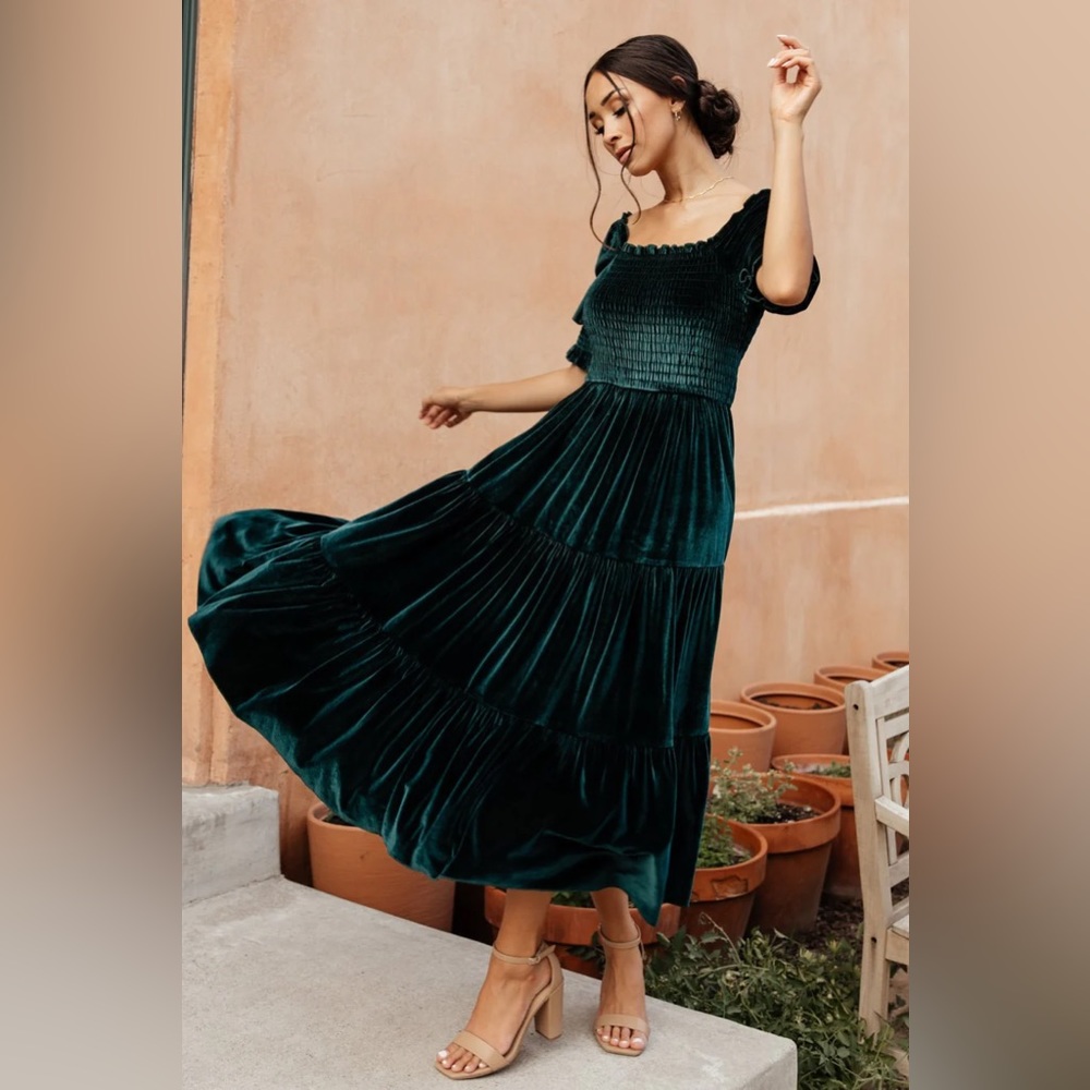 Baltic Born Vivaldi Smocked Velvet Midi Dress